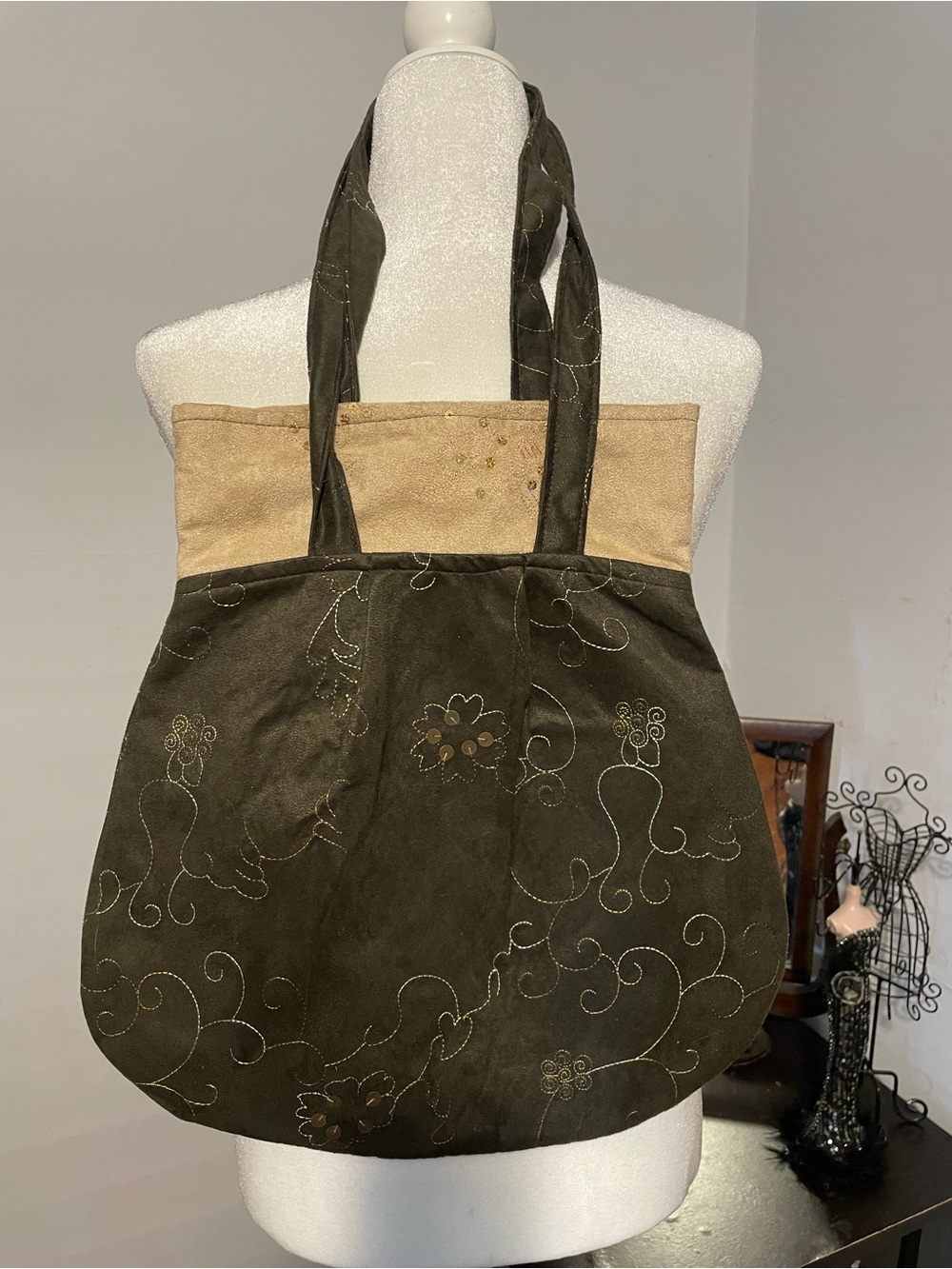 Gorgeous Olive Green Embroidered Tote Bag